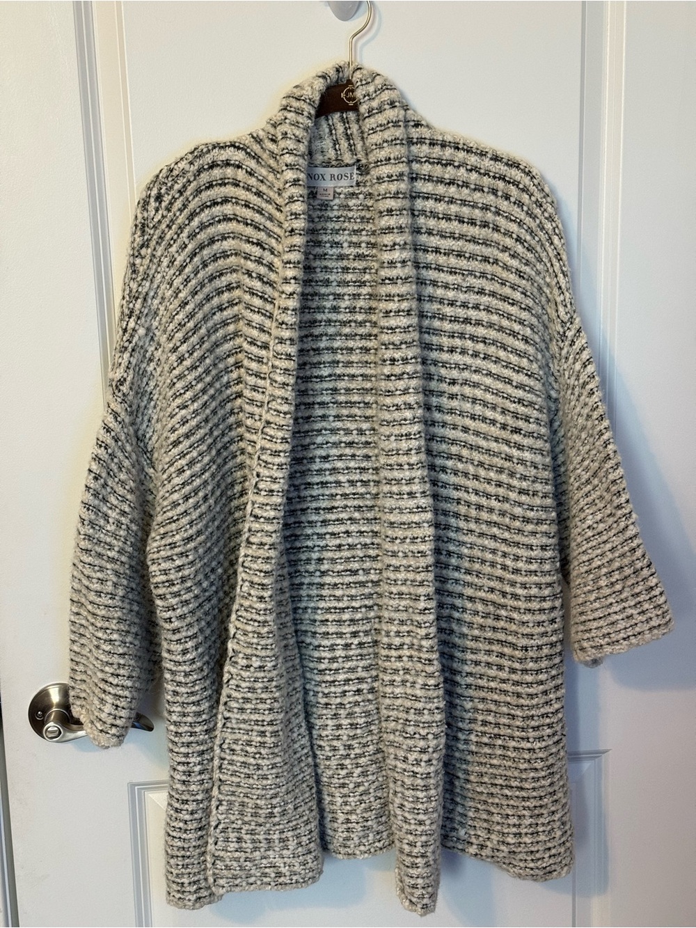 Knox Rose Chunky Bouclé Open Front Cardigan Sweater Cream Black M
